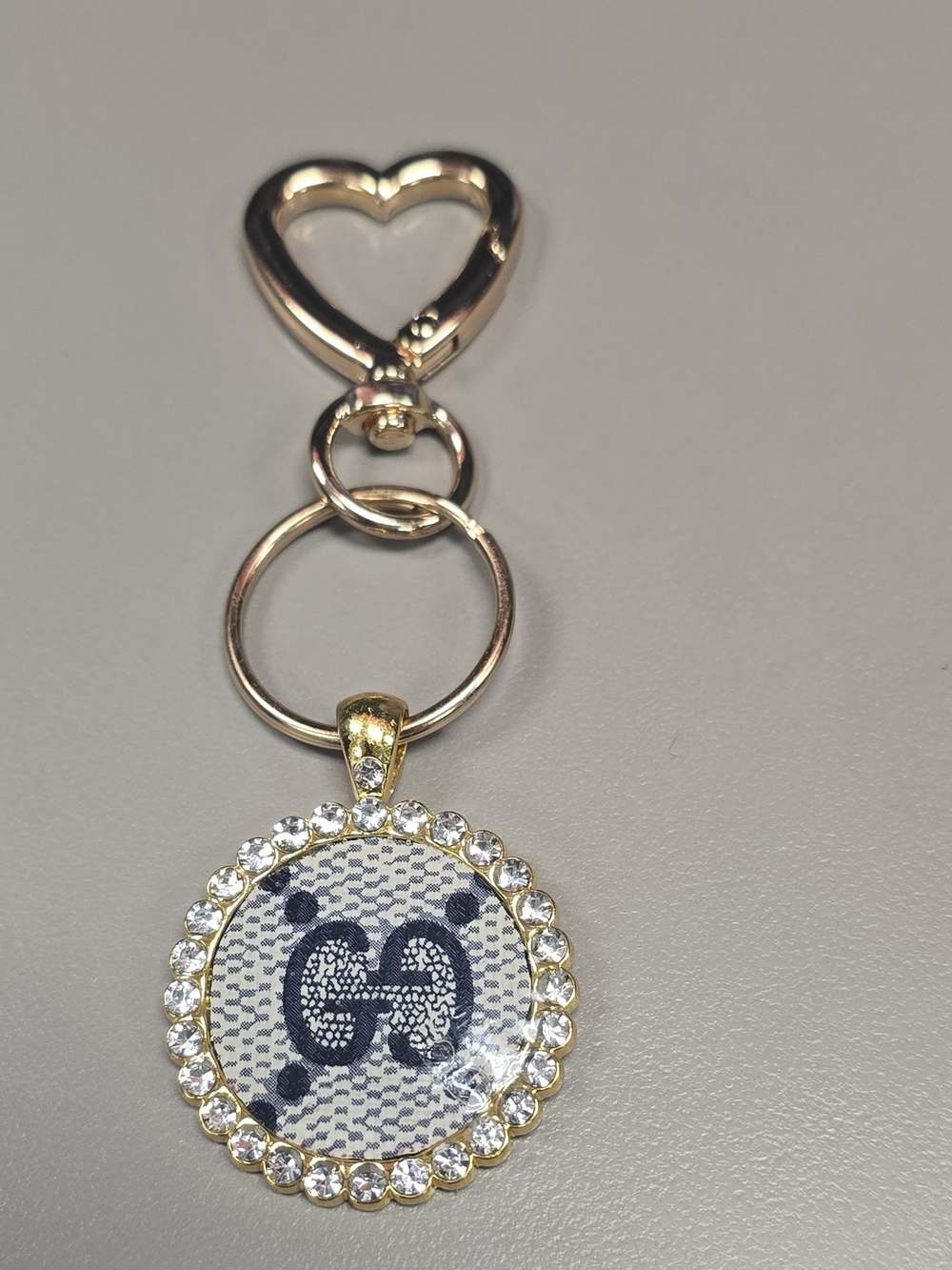 NWOT Upcycled Designer Logo Monogram Crystal Bag Charm Keychain Custom